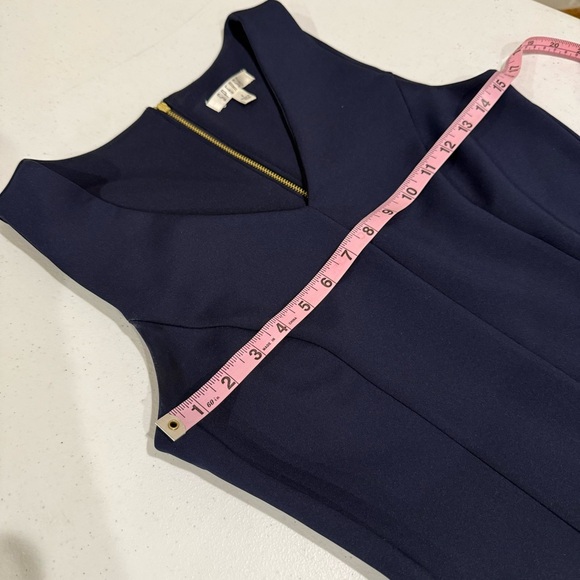 Spense V-neck Sleeveless Dress Laser Cut Pleated Party Wedding Navy Women’s Sz 8 - Picture 5 of 13